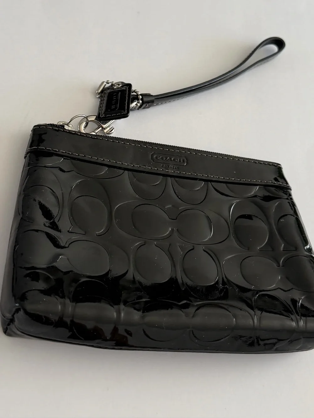 Coach Black Patent Signature Wristlet